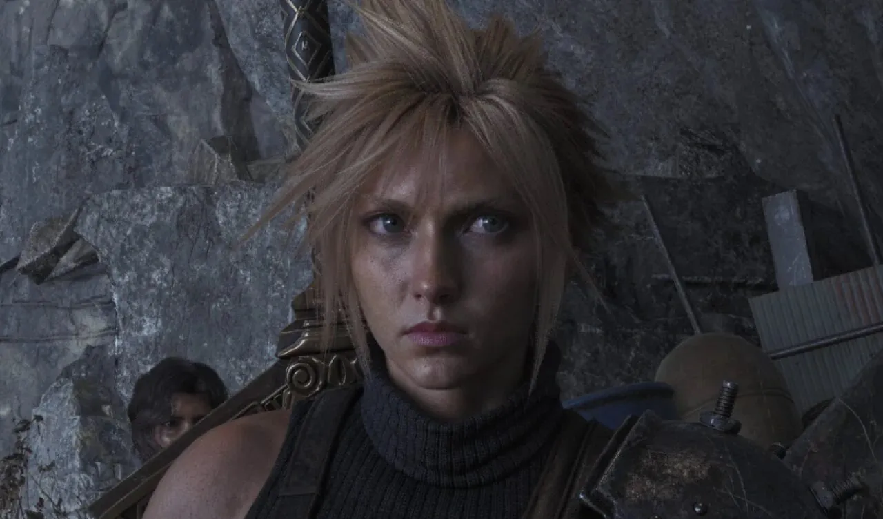 Close-up of Cloud Strife with a realistic-looking face and spiky blond hair